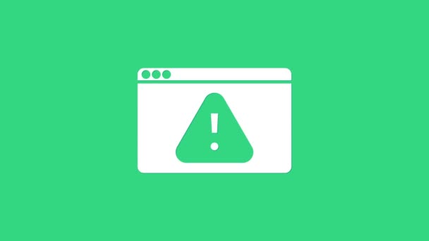 Peramban putih dengan ikon tanda seru diisolasi pada latar belakang hijau. Peringatkan pesan notifikasi smartphone. Animasi grafis gerak Video 4K — Stok Video