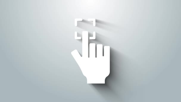 Witte vingerafdruk pictogram geïsoleerd op grijze achtergrond. Identificatie app icoon. Identificatienummer. Aanraakbewijs. 4K Video motion grafische animatie — Stockvideo