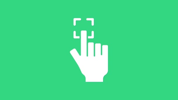 Fehér ujjlenyomat ikon elszigetelt zöld alapon. Azonosító ikon. Azonosító jel. Érintsd meg! 4K Videó mozgás grafikus animáció — Stock videók