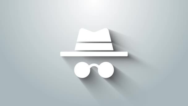 Icône de mode blanc Incognito isolée sur fond gris. Animation graphique de mouvement vidéo 4K — Video