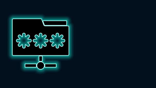 Siyah arkaplanda parola bildirim simgesiyle parlayan neon satır dizini izole edildi. Siber savunma. Güvenlik, güvenlik, koruma kavramı. 4K Video hareketli grafik canlandırması — Stok video
