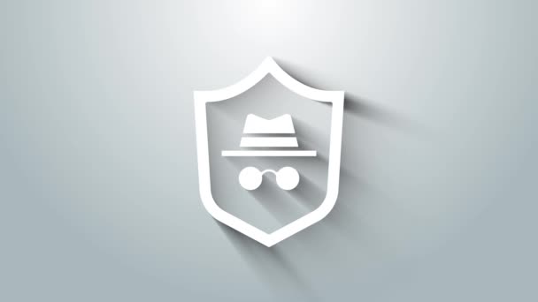 Biała ikona trybu Incognito odizolowana na szarym tle. 4K Animacja graficzna ruchu wideo — Wideo stockowe