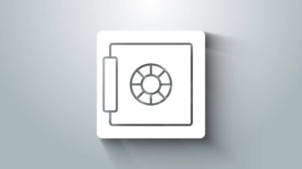 Біла безпечна ікона ізольована на сірому фоні. Двері захищають сховище з комбінованим замком. Надійний захист даних. 4K Відеографічна анімація — стокове відео