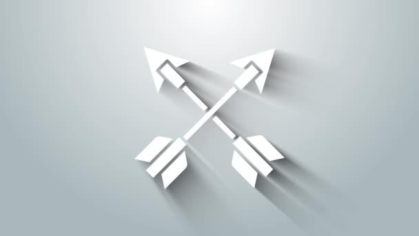 Blanco Icono de flechas cruzadas aisladas sobre fondo gris. Animación gráfica de vídeo 4K — Vídeos de Stock