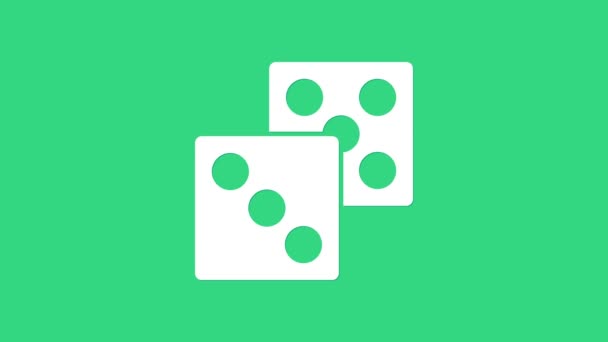 White Game dobbelstenen pictogram geïsoleerd op groene achtergrond. Casino gokken. 4K Video motion grafische animatie — Stockvideo