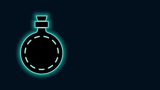 Glowing neon line Canteen water bottle icon isolated on black background. Tourist flask icon. Jar of water use in the campaign. 4K Video motion graphic animation — Stock Video