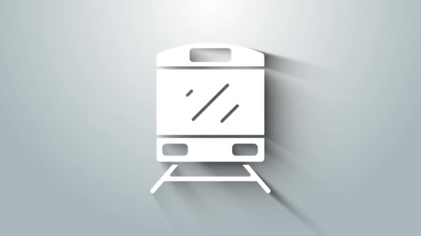 White Train icon isolated on grey background. Public transportation symbol. Subway train transport. Metro underground. 4K Video motion graphic animation — Stock Video