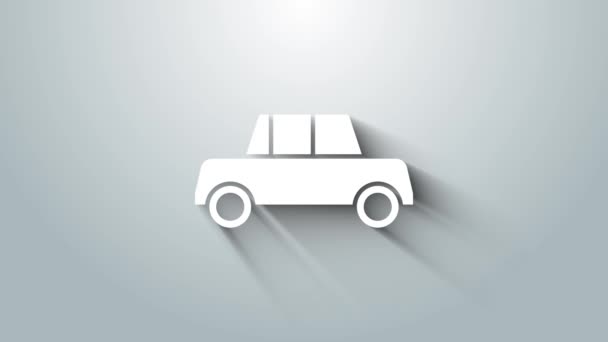 Vit bil ikon isolerad på grå bakgrund. Framifrån. 4K Video motion grafisk animation — Stockvideo