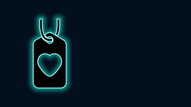 黒の背景に隔離されたネオンラインハートタグのアイコンを光る。愛のシンボル。バレンタインデーのシンボル。4Kビデオモーショングラフィックアニメーション — ストック動画
