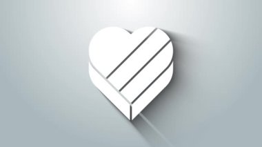 Kalp şeklindeki beyaz şeker ve gri arka planda izole edilmiş yay simgesi. Sevgililer Günü. 4K Video hareketli grafik canlandırması