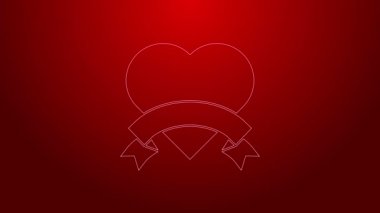 Yeşil çizgi kalp ikonu kırmızı arkaplanda izole edildi. Romantik sembol, bağlanma, tutku ve düğün. Sevgililer Günü sembolü. 4K Video hareketli grafik canlandırması