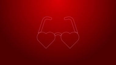 Yeşil çizgi kalp şeklinde aşk gözlüğü simgesi kırmızı arkaplanda izole edilmiş. Sevgililer Günü kartı tasarımı için uygun. 4K Video hareketli grafik canlandırması