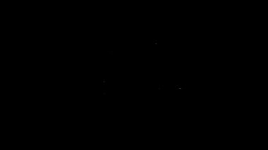 Beyaz çizgili, siyah arka planda büyük bir tekerleği ve küçük bir ikonu olan klasik bir bisiklet. Bisikletle toplu taşıma levhası. 4K Video hareketli grafik canlandırması