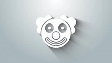 Beyaz Palyaço kafa simgesi gri arkaplanda izole edildi. 4K Video hareketli grafik canlandırması