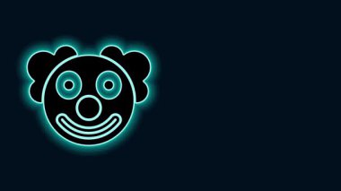 Parlayan neon hattı palyaço kafası simgesi siyah arkaplanda izole edildi. 4K Video hareketli grafik canlandırması