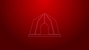 Yeşil çizgi sirk simgesi kırmızı arkaplanda izole edildi. Karnaval kamp çadırı. Eğlence parkı. 4K Video hareketli grafik canlandırması
