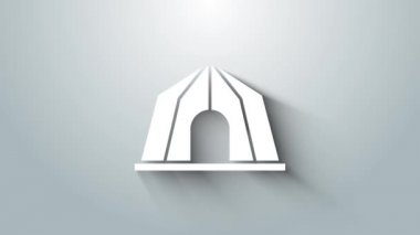 Beyaz Sirk çadır simgesi gri arkaplanda izole edildi. Karnaval kamp çadırı. Eğlence parkı. 4K Video hareketli grafik canlandırması