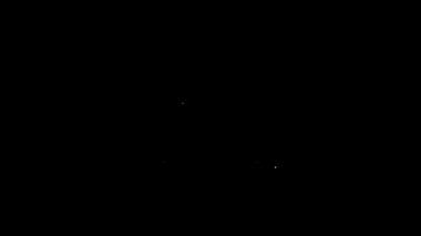 Beyaz çizgi sirk ikonu siyah arka planda izole edilmiş. Sirk karavanı, araba tekerleği. 4K Video hareketli grafik canlandırması