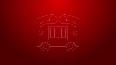 Yeşil çizgi sirk ikonu kırmızı arka planda izole edildi. Sirk karavanı, araba tekerleği. 4K Video hareketli grafik canlandırması