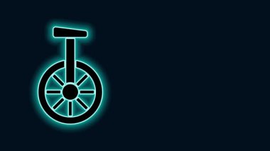 Parlak neon çizgili tek tekerlekli bisiklet ya da siyah arkaplanda izole edilmiş bir bisiklet ikonu. Tekerlekli bisiklet. 4K Video hareketli grafik canlandırması
