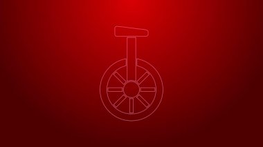 Yeşil çizgi tek tekerlekli bisiklet ya da kırmızı arka planda izole edilmiş bir bisiklet ikonu. Tekerlekli bisiklet. 4K Video hareketli grafik canlandırması