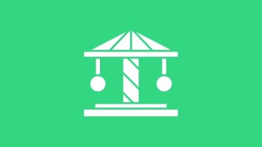 Beyaz Çekim Atlıkarınca simgesi yeşil arkaplanda izole edildi. Eğlence parkı. Çocuklar için eğlence parkı, eğlence parkı. 4K Video hareketli grafik canlandırması