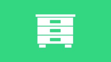 Beyaz mobilya komodininin simgesi yeşil arkaplanda izole edilmiş. 4K Video hareketli grafik canlandırması