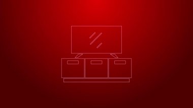 Yeşil çizgi TV masası simgesi kırmızı arkaplanda izole edildi. 4K Video hareketli grafik canlandırması