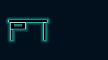 Parlayan neon hattı ofis masa simgesi siyah arkaplanda izole edildi. 4K Video hareketli grafik canlandırması