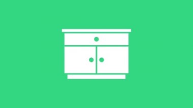 Beyaz mobilya komodininin simgesi yeşil arkaplanda izole edilmiş. 4K Video hareketli grafik canlandırması