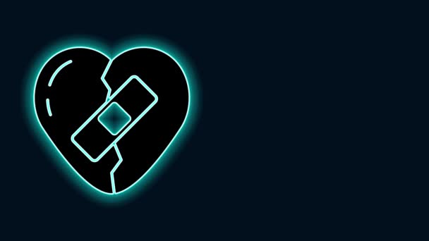네온 라인이 흐트러 짐에 따라 마음이 찢어졌거나 이혼 아이콘 이 검은 배경에서 분리되었다. 상처받고 상처받은 마음. 사랑의 상징. 발렌틴 데이. 4K 비디오 모션 그래픽 애니메이션 — 비디오