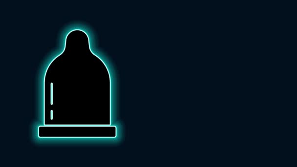 Gloeiende neon lijn Condoom icoon geïsoleerd op zwarte achtergrond. Veilig liefdessymbool. Anticonceptiemethode voor mannen. 4K Video motion grafische animatie — Stockvideo