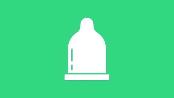 Το εικονίδιο White Condom απομονώνεται σε πράσινο φόντο. Ασφαλές σύμβολο αγάπης. Αντισυλληπτική μέθοδος για αρσενικό. 4K Γραφική κίνηση κίνησης βίντεο — Αρχείο Βίντεο