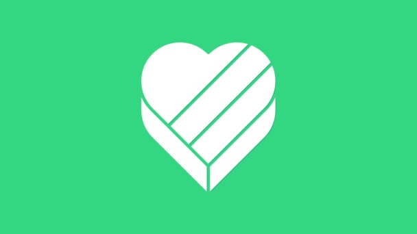 White Candy w kształcie serca pudełko i ikona łuku izolowane na zielonym tle. Walentynki. 4K Animacja graficzna ruchu wideo — Wideo stockowe