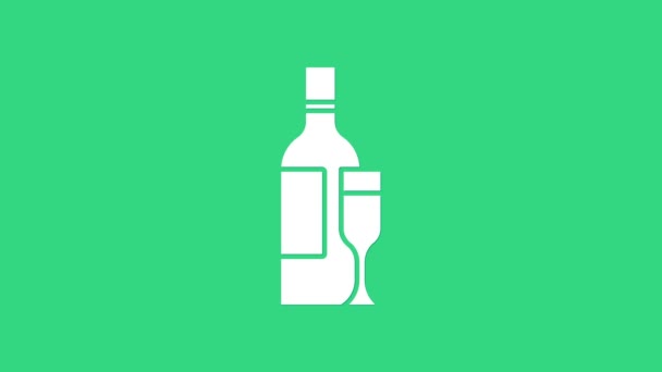 White Champagne bottle with glass icon isolated on green background. 4K Video motion graphic animation — Stock Video