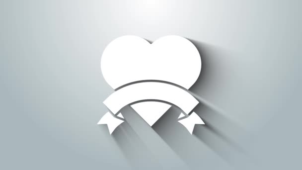 Wit Hart pictogram geïsoleerd op grijze achtergrond. Romantisch symbool gekoppeld, meedoen, passie en bruiloft. Valentijnsdag symbool. 4K Video motion grafische animatie — Stockvideo