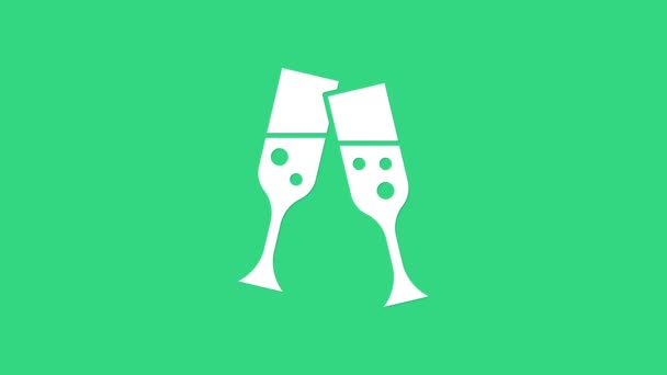 Білий келих ікони шампанського ізольовано на зеленому фоні. 4K Відео рух графічна анімація — стокове відео
