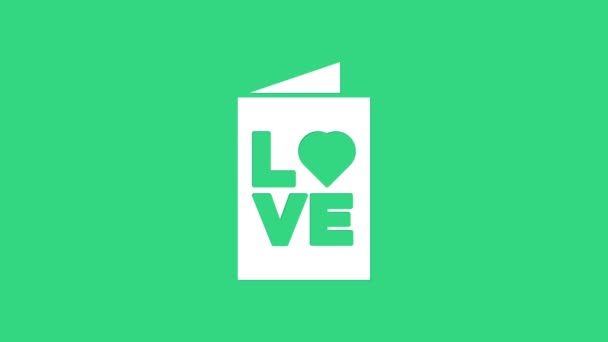 White Valentines den strana leták ikona izolované na zeleném pozadí. Šablona plakátu k pozvánce nebo přání na uvítanou. Grafická animace pohybu videa 4K — Stock video