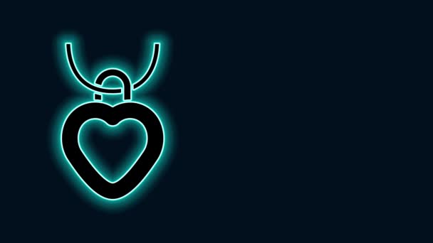Siyah arkaplanda izole edilmiş kalp şekilli kolye şeklindeki parlak neon çizgisi. Mücevher dekorasyonu. Uluslararası Mutlu Kadınlar Günü. 4K Video hareketli grafik canlandırması — Stok video
