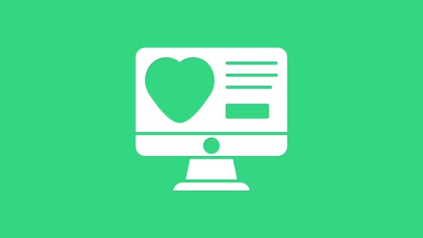 White Dating app online datorkoncept ikon isolerad på grön bakgrund. Kvinna manliga profil platt design. Ett par träffar på ett förhållande. 4K Video motion grafisk animation — Stockvideo