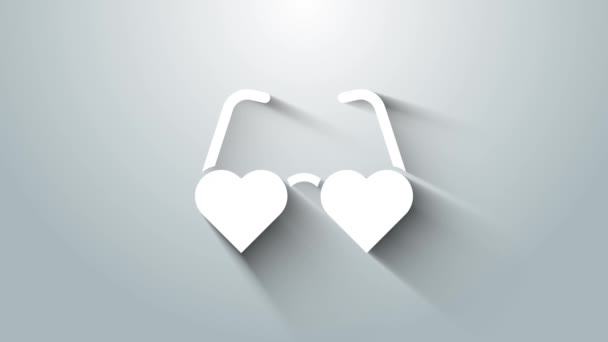 White Heart förmige Liebesbrille Symbol isoliert auf grauem Hintergrund. Geeignet für Valentinstagskarten-Design. 4K Video Motion Grafik Animation — Stockvideo