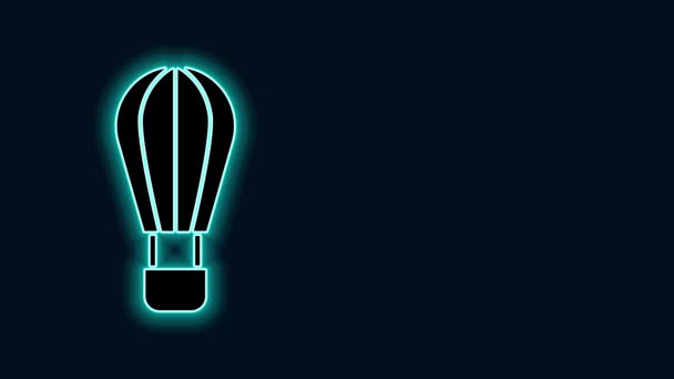 Linea neon incandescente icona mongolfiera isolata su sfondo nero. Trasporto aereo per i viaggi. Animazione grafica 4K Video motion — Video Stock