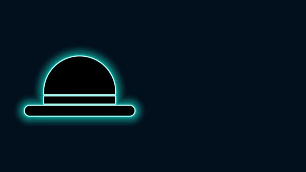 Icono de sombrero de payaso de línea de neón brillante aislado sobre fondo negro. Sombrero de bolos. Animación gráfica de vídeo 4K — Vídeo de stock