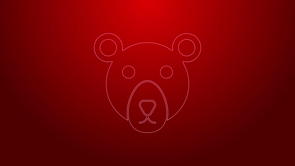 Zielona linia Ikona głowy niedźwiedzia izolowana na czerwonym tle. 4K Animacja graficzna ruchu wideo — Wideo stockowe