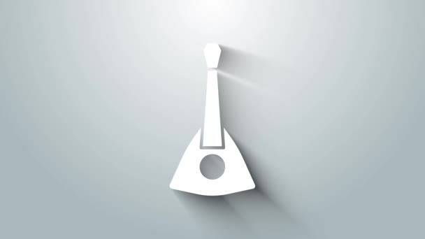 Fehér hangszer balalajka ikon elszigetelt szürke háttér. 4K Videó mozgás grafikus animáció