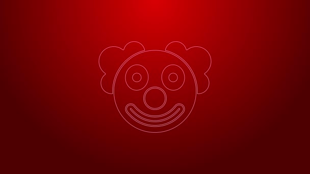 Green line Clown head icon isolated on red background. 4K Video motion graphic animation — Stock Video