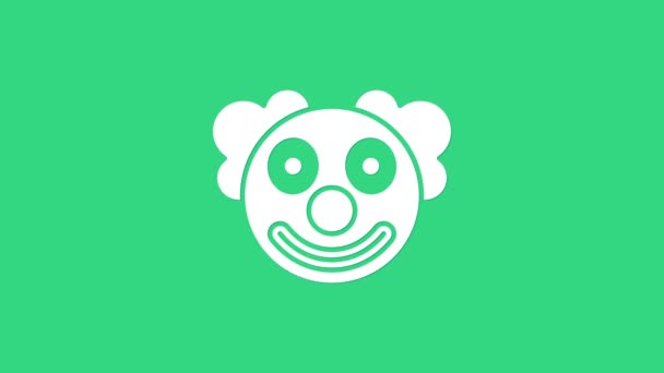 White Clown head icon isolated on green background. 4K Video motion graphic animation — Stock Video