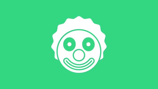 White Clown head icon isolated on green background. 4K Video motion graphic animation — Stock Video