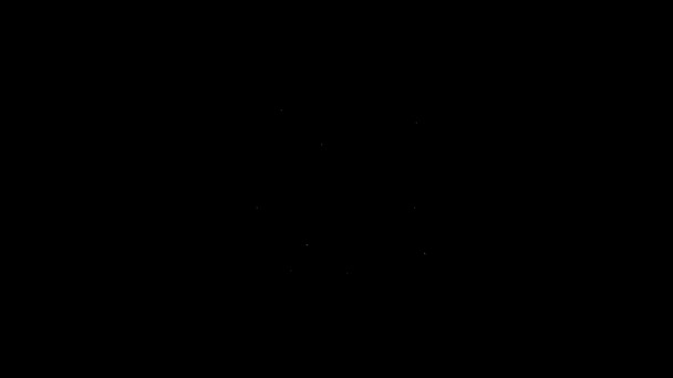 Linea bianca Mano che tiene l'icona delle carte da gioco isolato su sfondo nero. Progettazione del gioco del casinò. Animazione grafica 4K Video motion — Video Stock