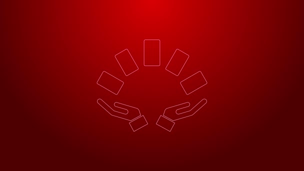 绿线手拿着在红色背景上孤立的扑克牌图标.卡西诺游戏设计。4K视频运动图形动画 — 图库视频影像